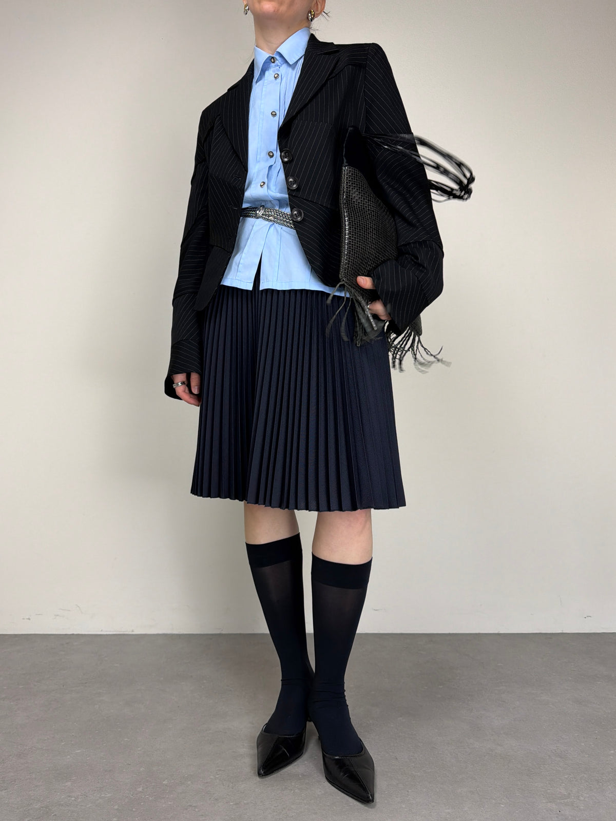 Blazer vintage in lana gessata asimmetrico