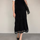 Slip dress vintage in camoscio nero con pizzo