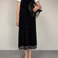 Slip dress vintage in camoscio nero con pizzo