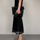 Slip dress vintage in camoscio nero con pizzo