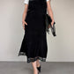 Slip dress vintage in camoscio nero con pizzo