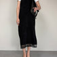 Slip dress vintage in camoscio nero con pizzo