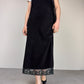 Slip dress vintage in camoscio nero con pizzo