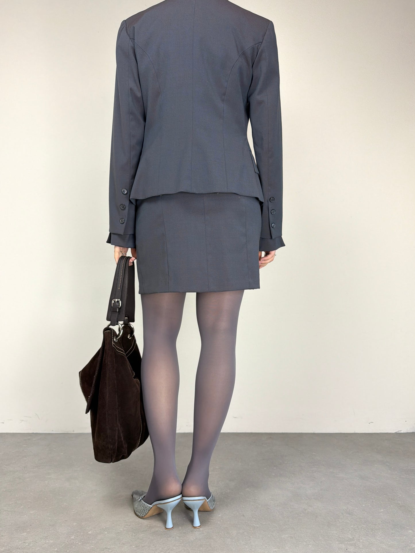Completo vintage abito e blazer in misto lana
