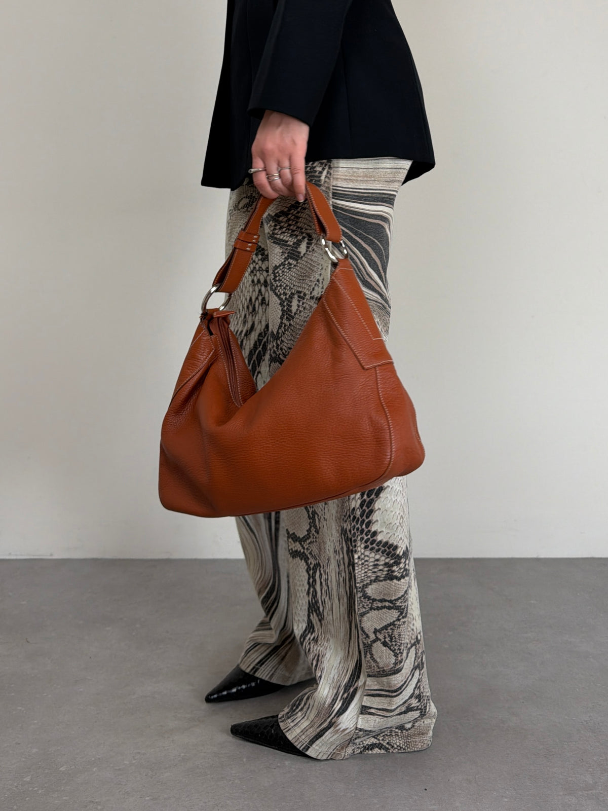 Borsa in vera pelle color caramello