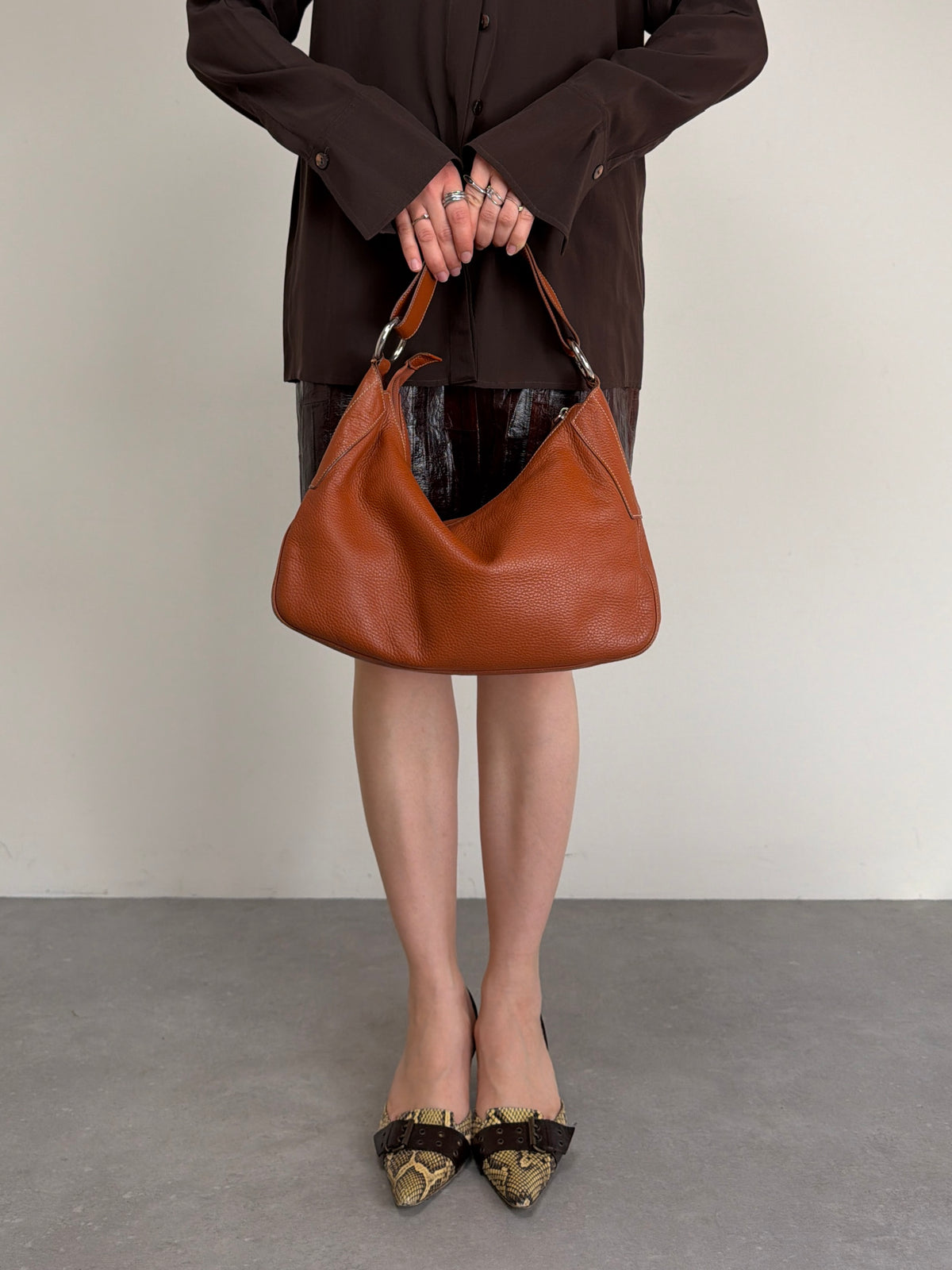 Borsa in vera pelle color caramello
