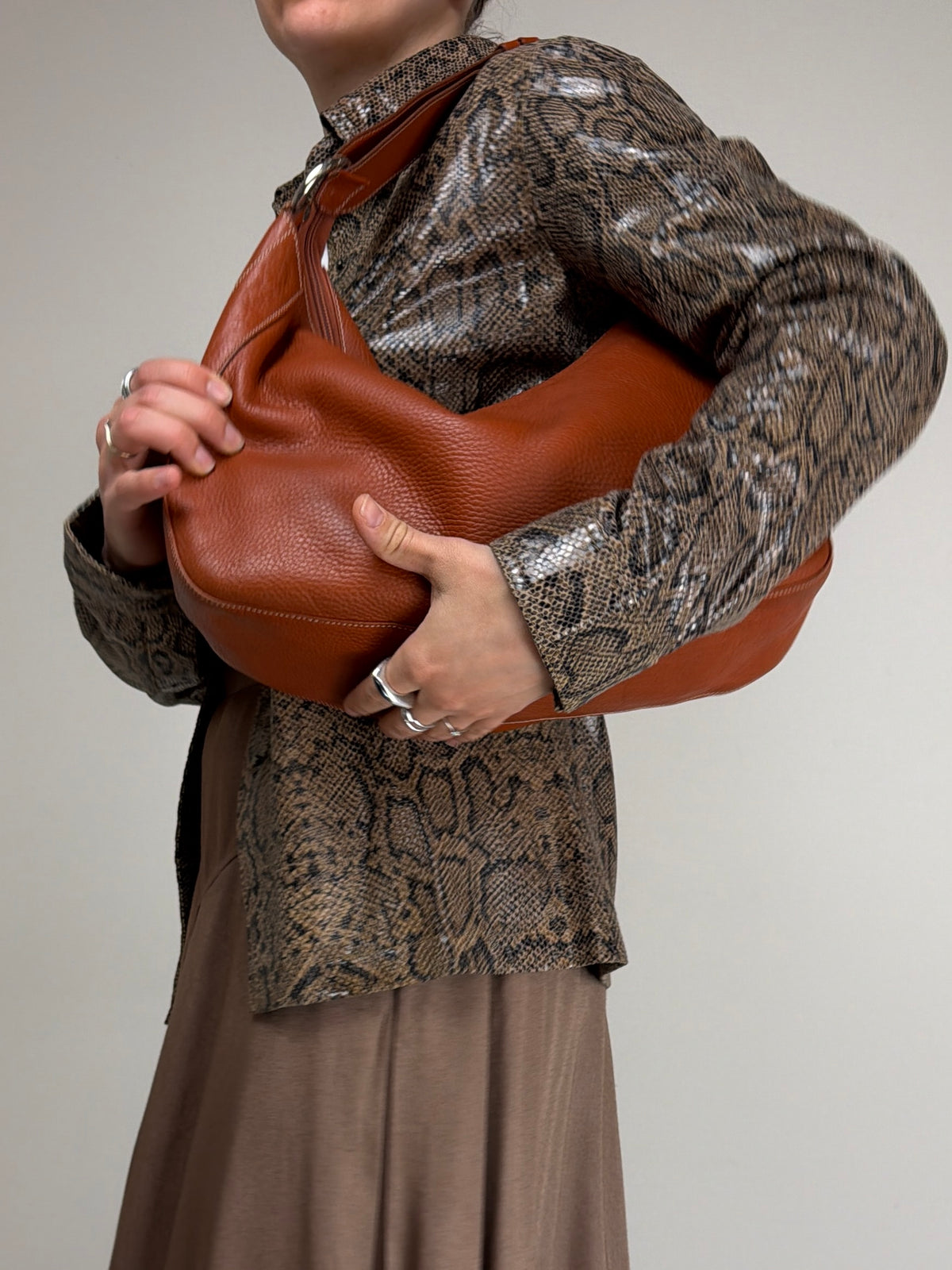Borsa in vera pelle color caramello