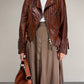Chiodo in vera pelle marrone cognac