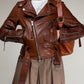 Chiodo in vera pelle marrone cognac