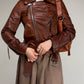Chiodo in vera pelle marrone cognac