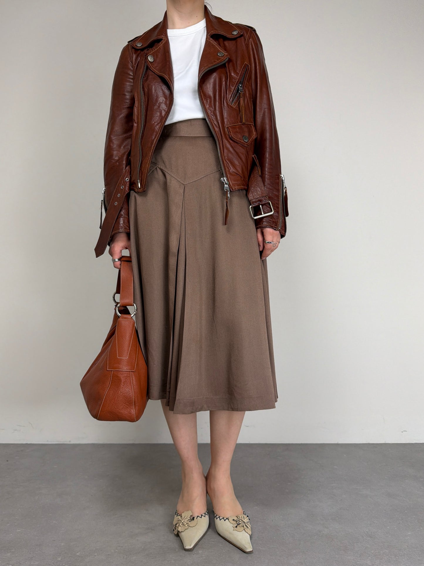 Chiodo in vera pelle marrone cognac