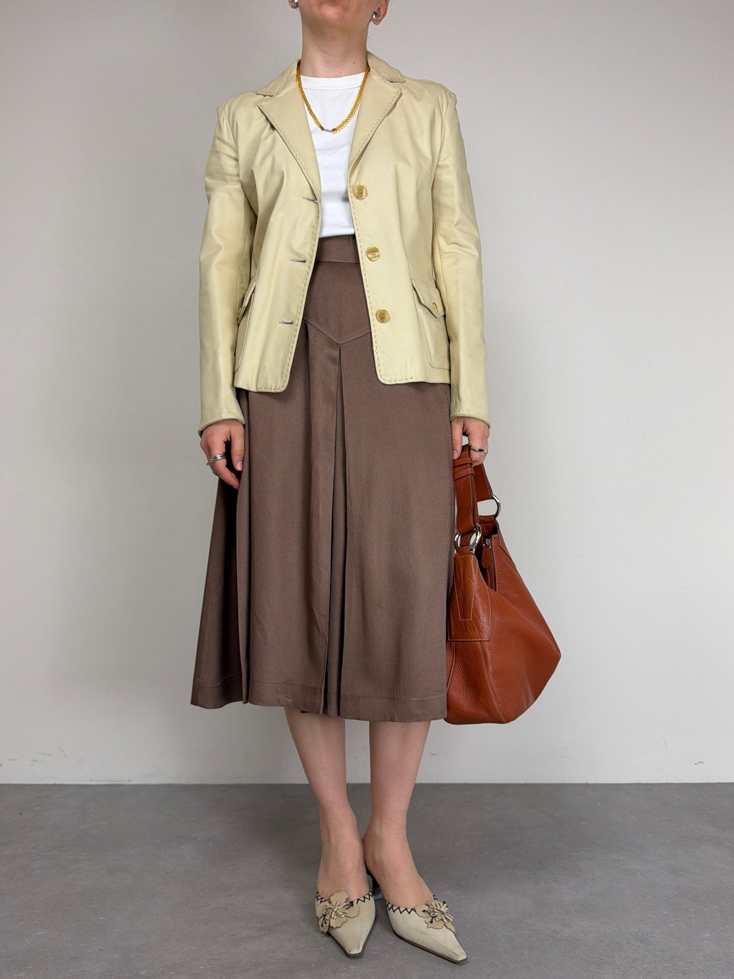 Blazer Made in Italy in vera pelle color burro