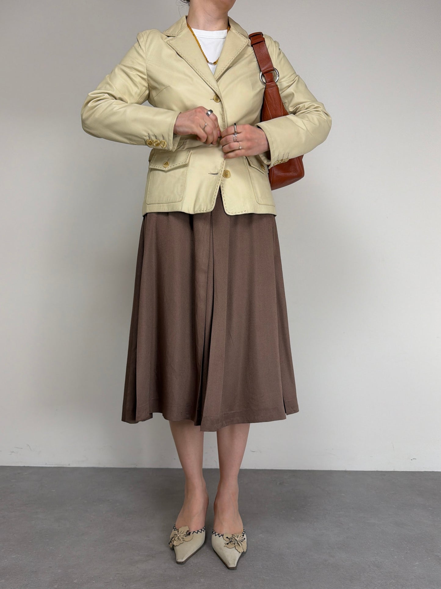 Blazer Made in Italy in vera pelle color burro