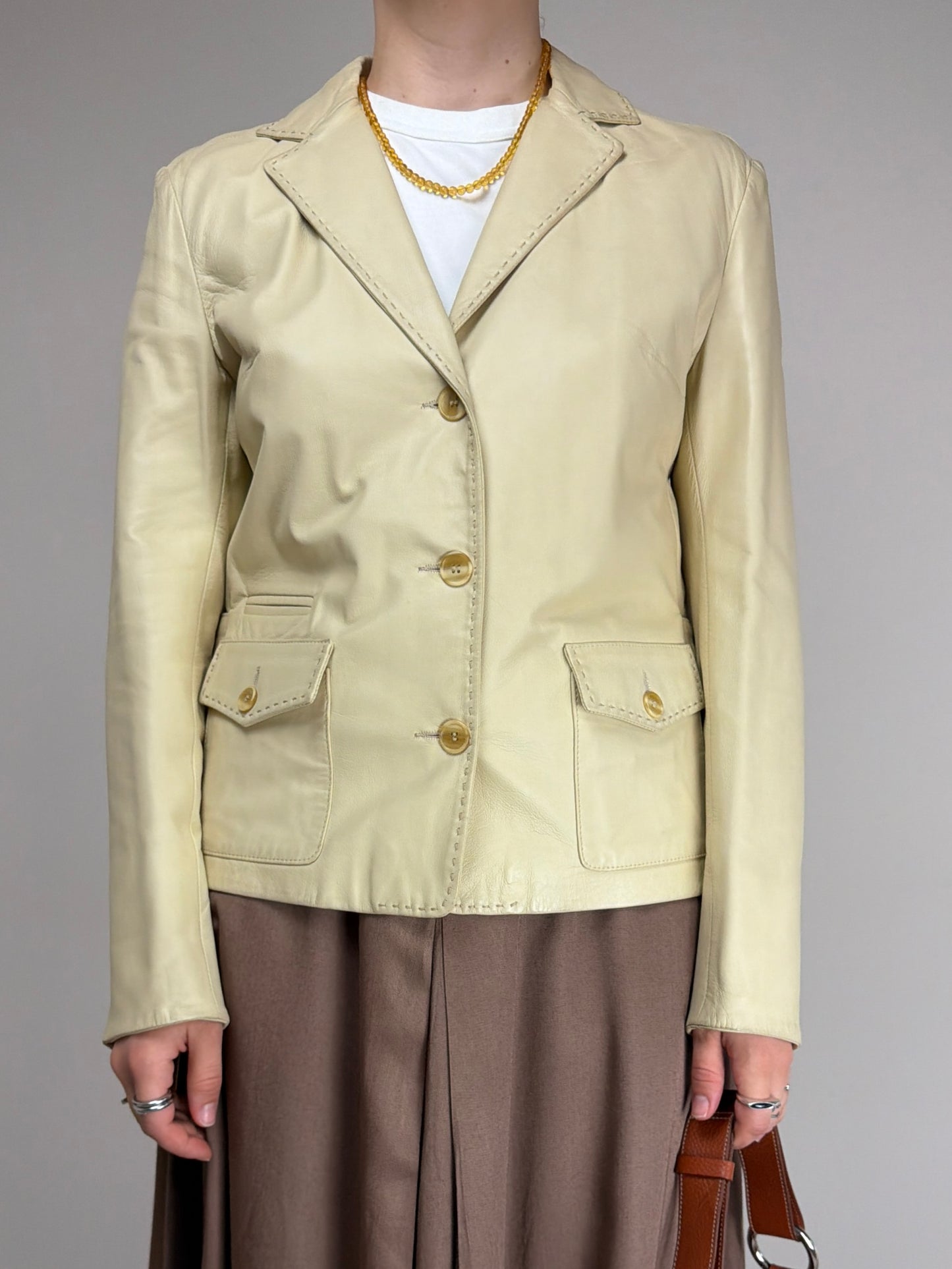 Blazer Made in Italy in vera pelle color burro