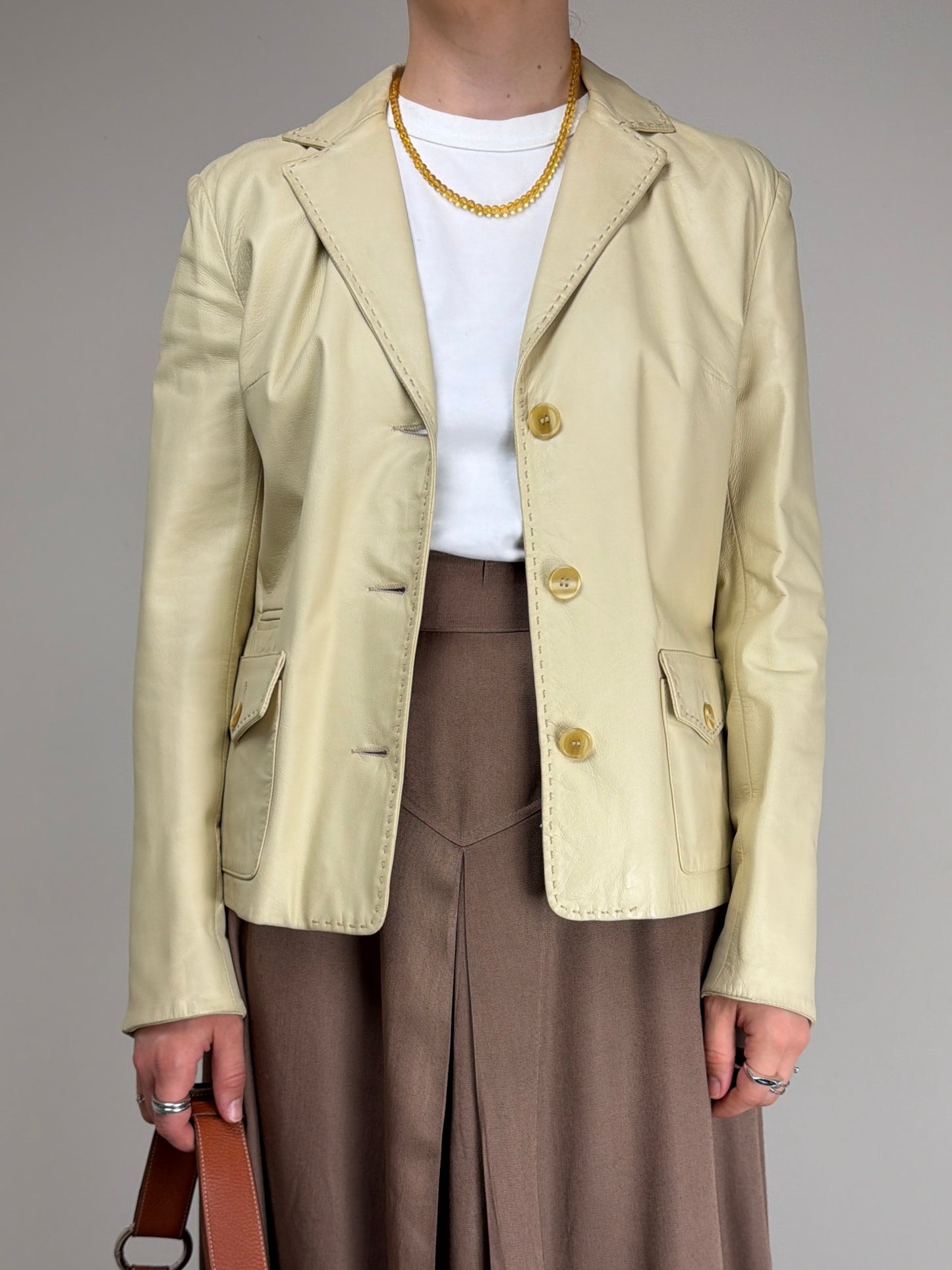 Blazer Made in Italy in vera pelle color burro
