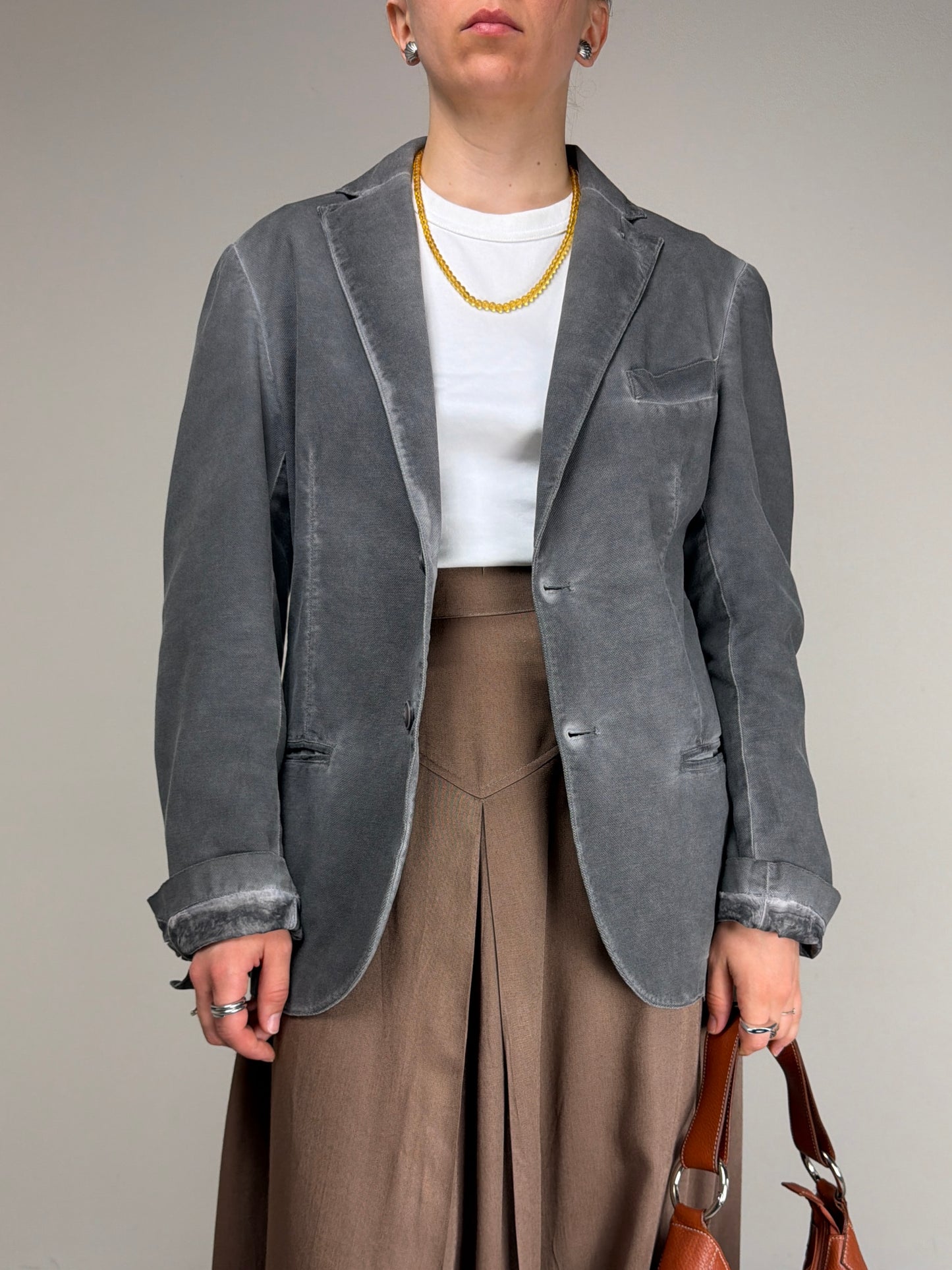 Blazer in cotone grigio effetto schiarito