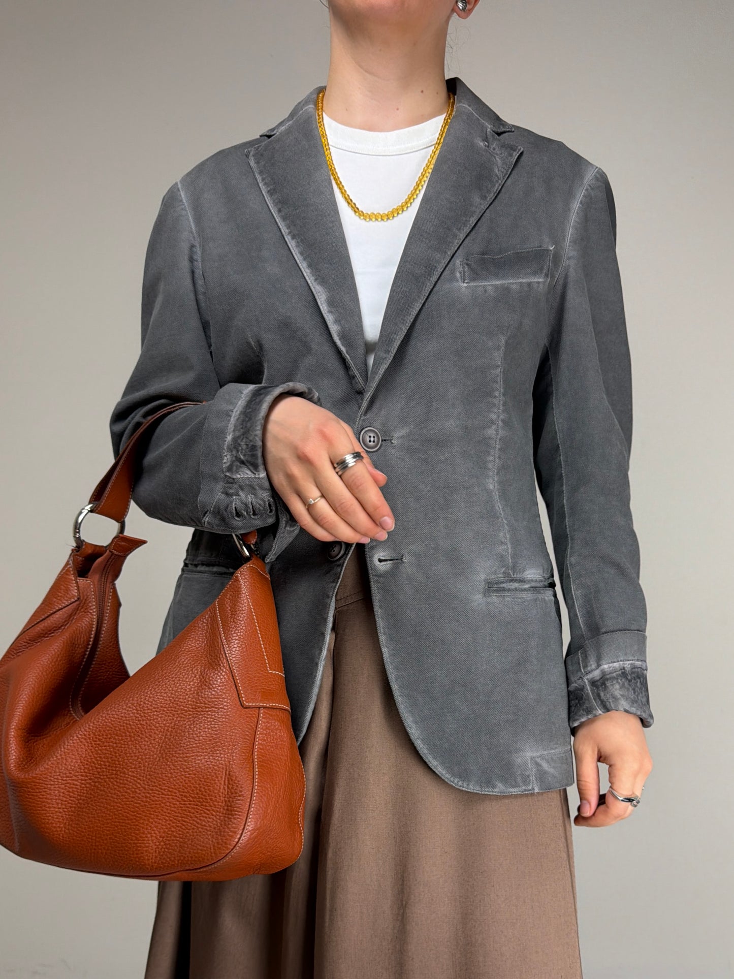 Blazer in cotone grigio effetto schiarito