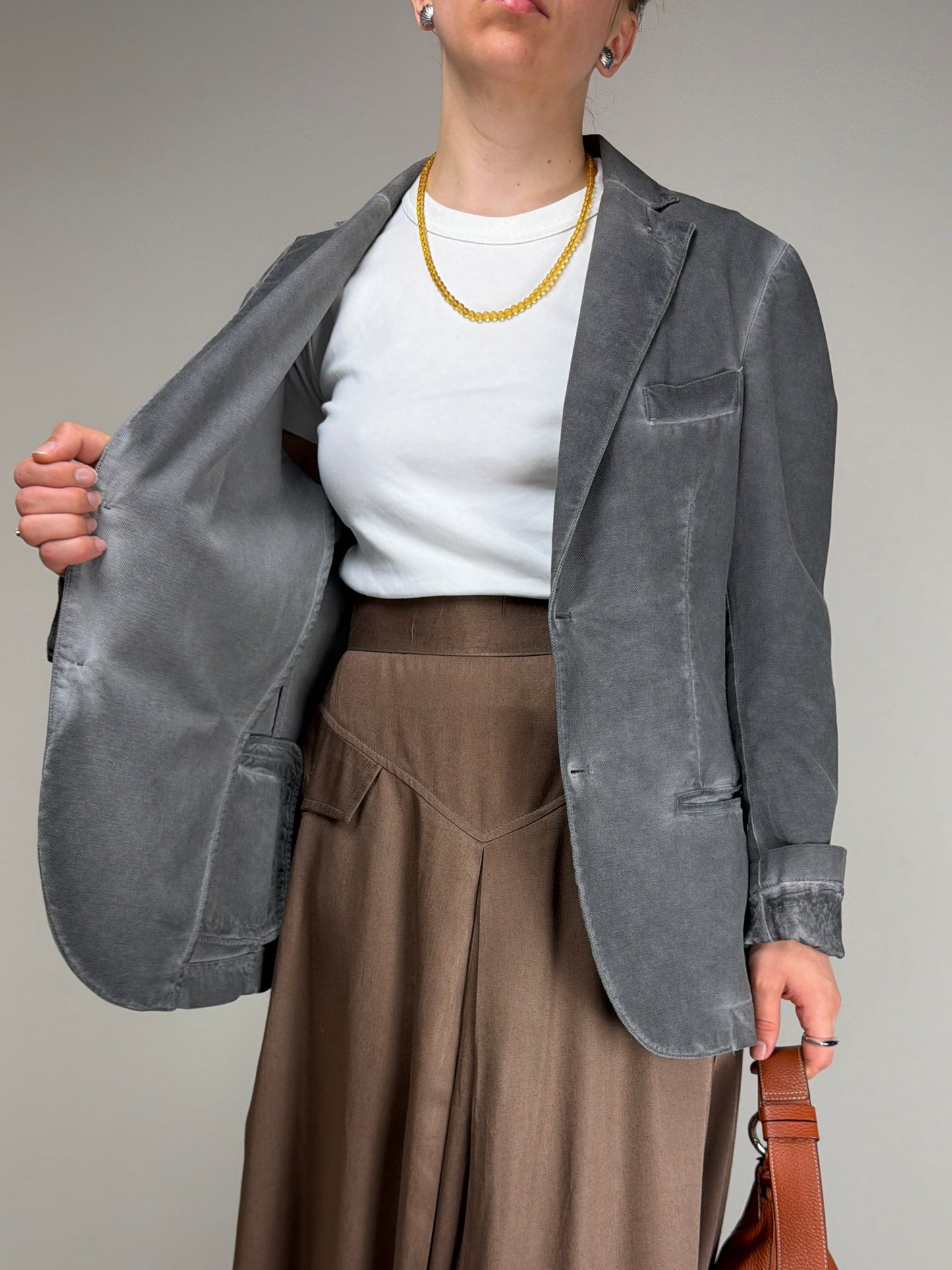 Blazer in cotone grigio effetto schiarito