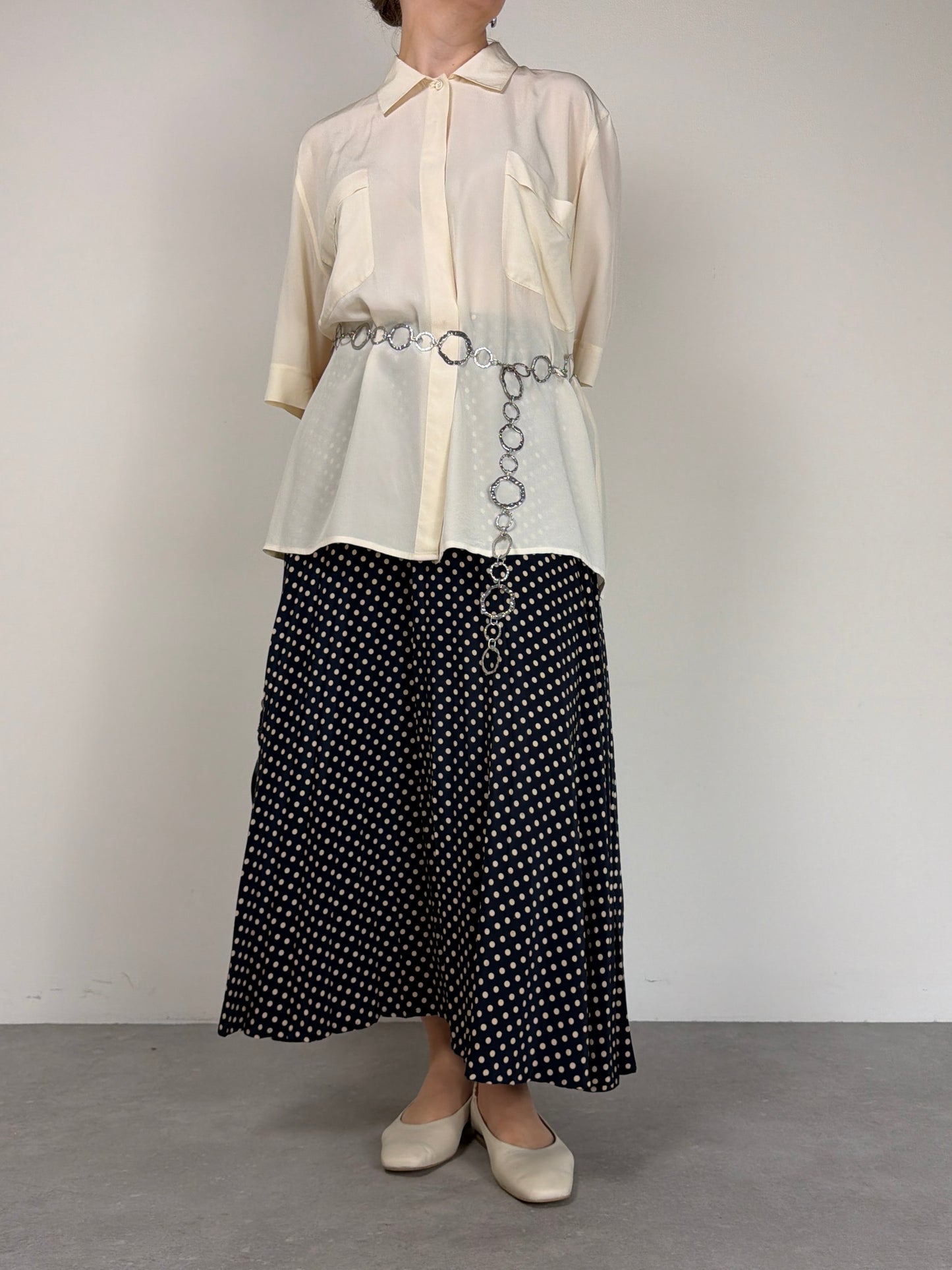Gonna vintage in 100% pura seta a pois