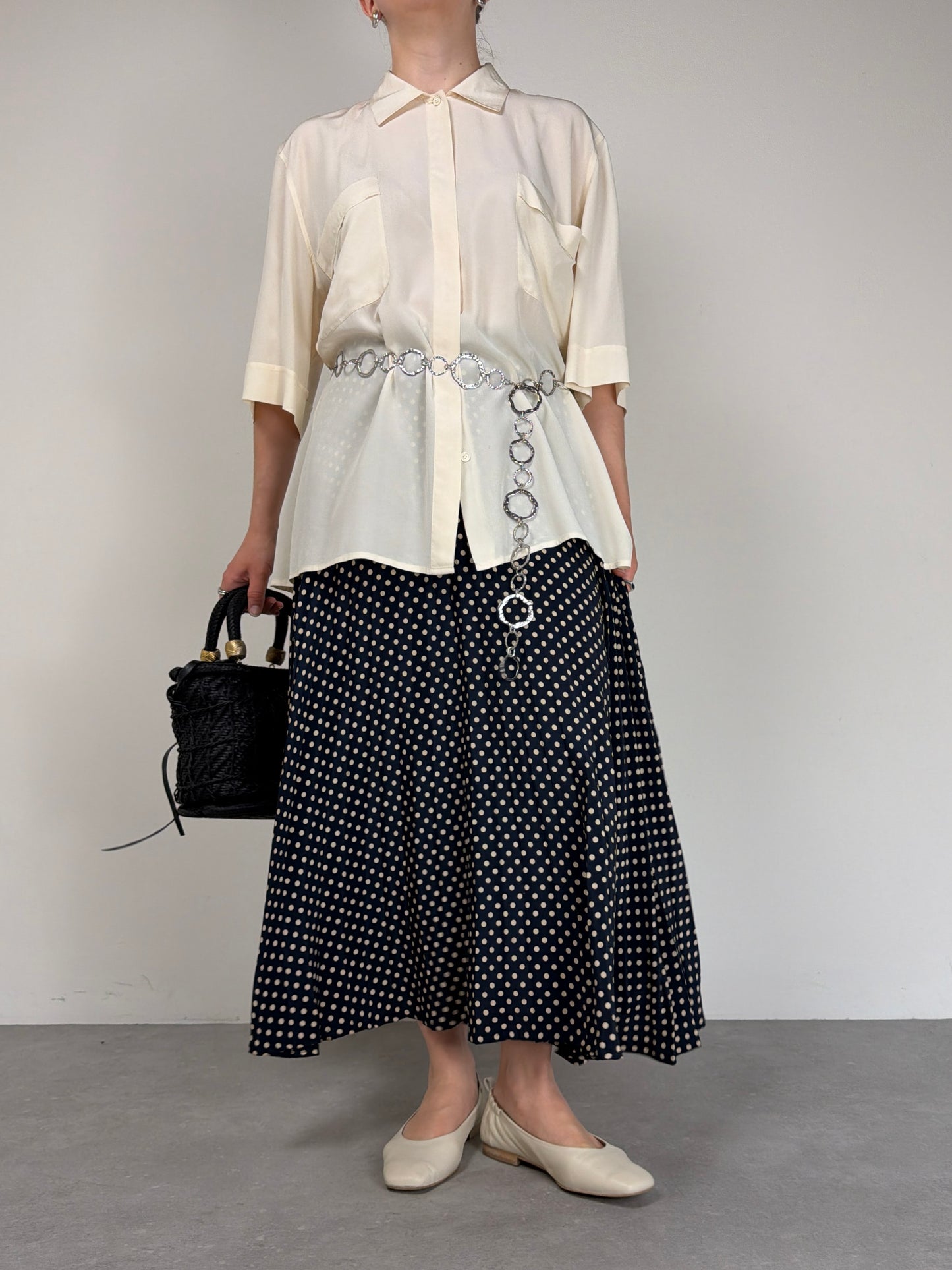 Gonna vintage in 100% pura seta a pois