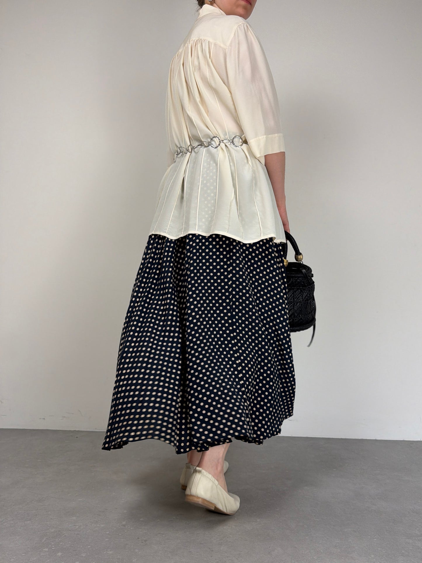 Gonna vintage in 100% pura seta a pois