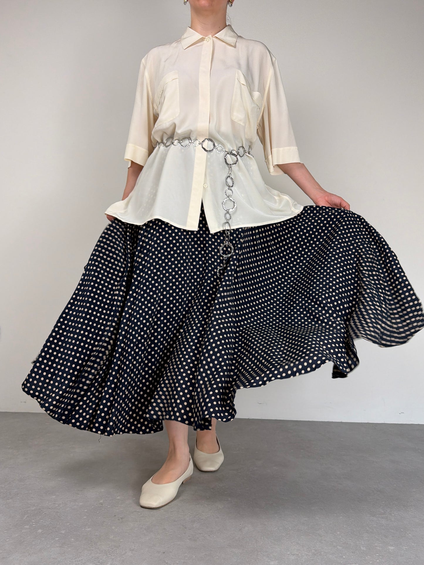 Gonna vintage in 100% pura seta a pois