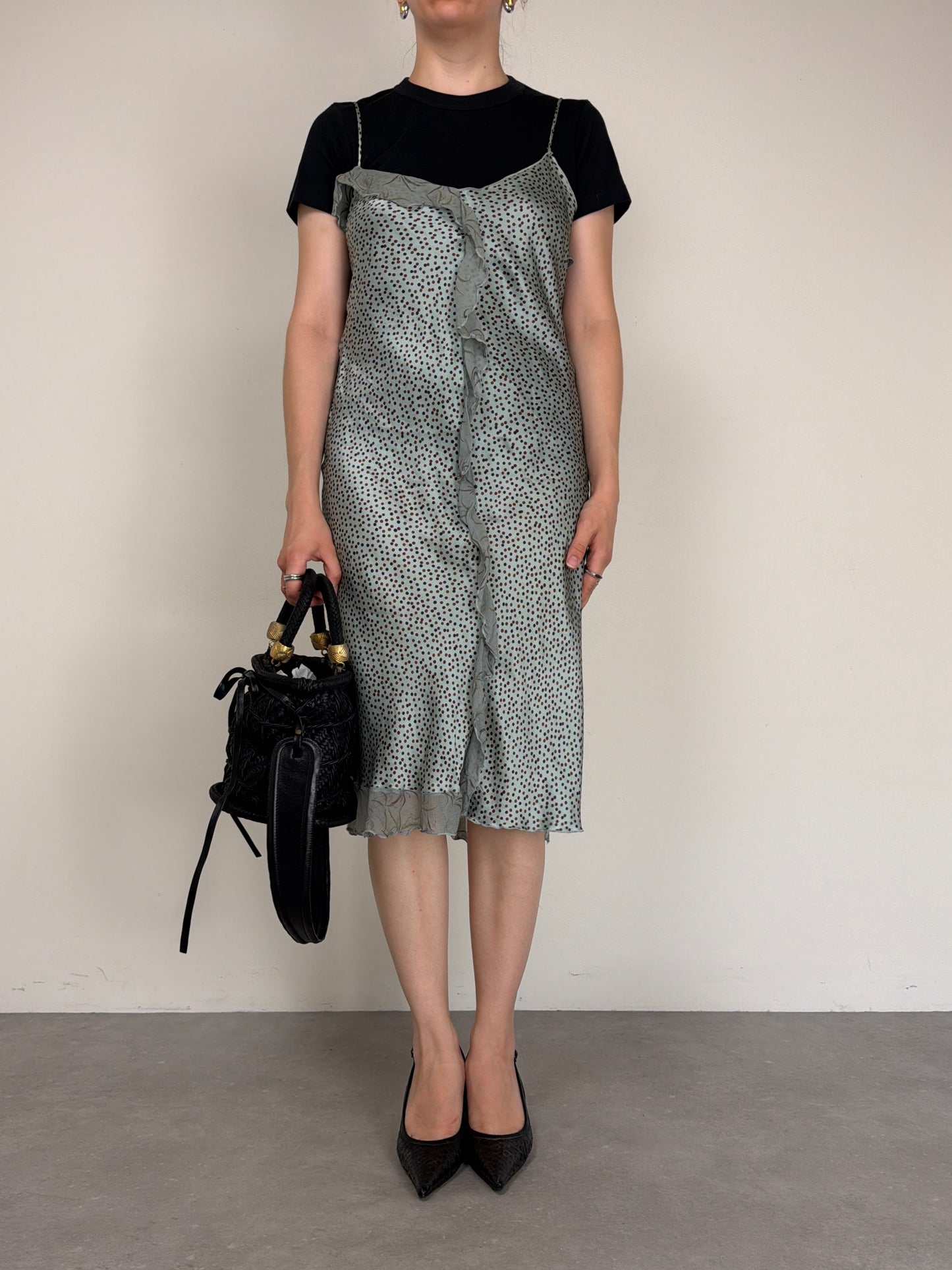 Slip dress a pois in seta
