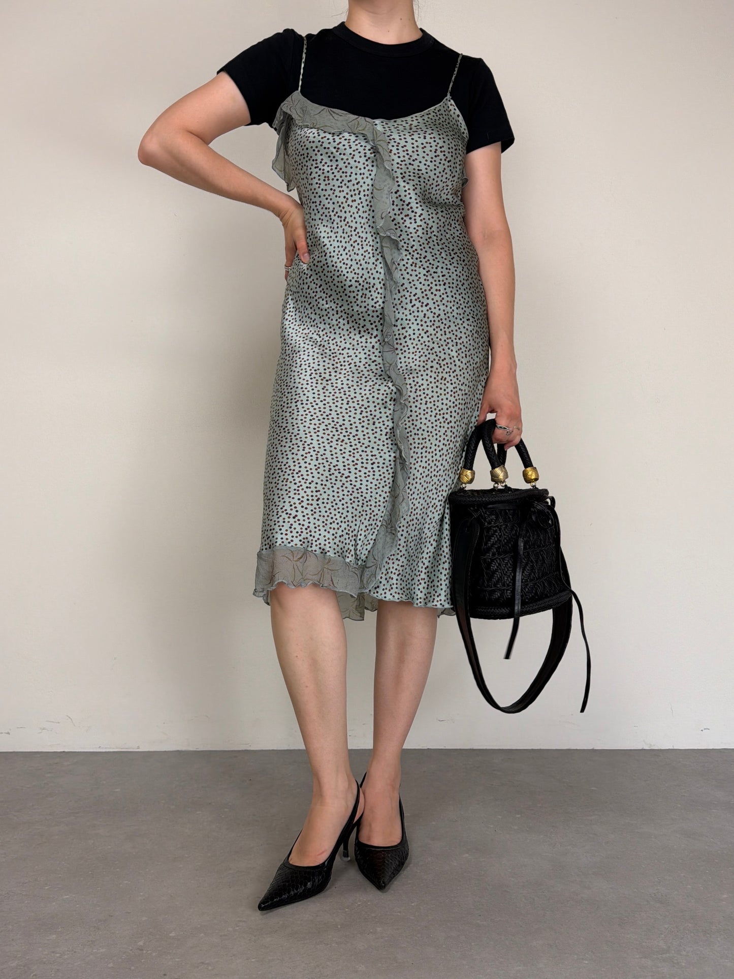 Slip dress a pois in seta