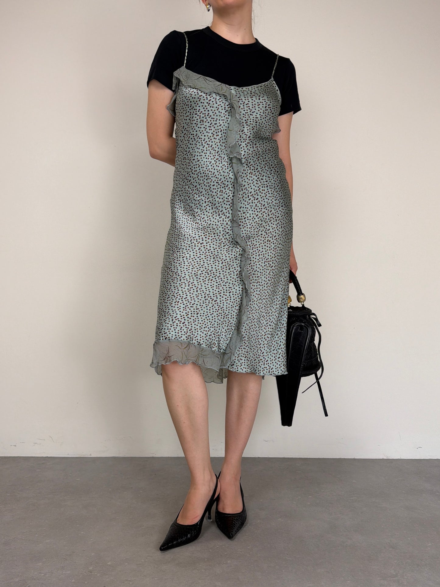 Slip dress a pois in seta