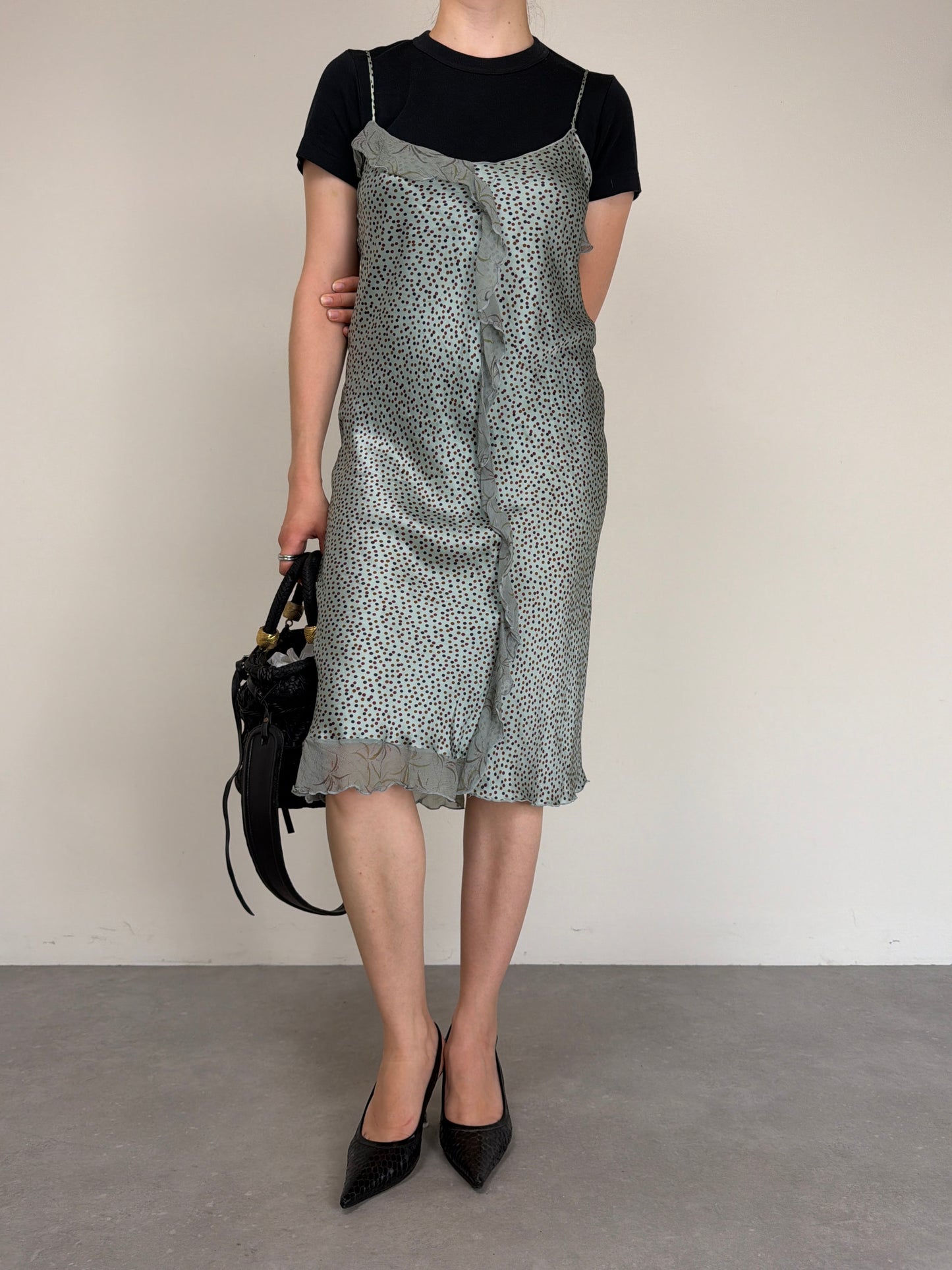 Slip dress a pois in seta