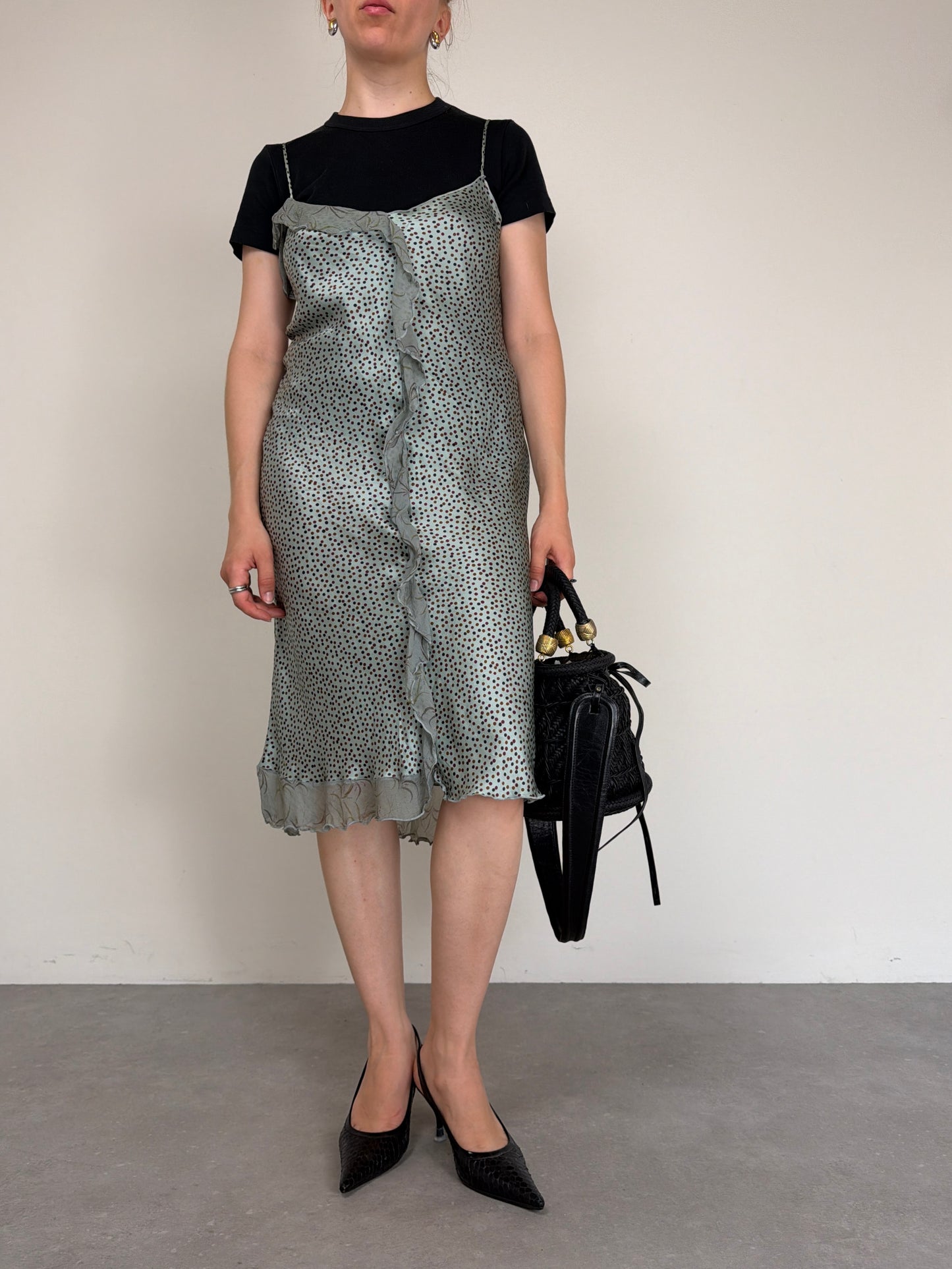 Slip dress a pois in seta