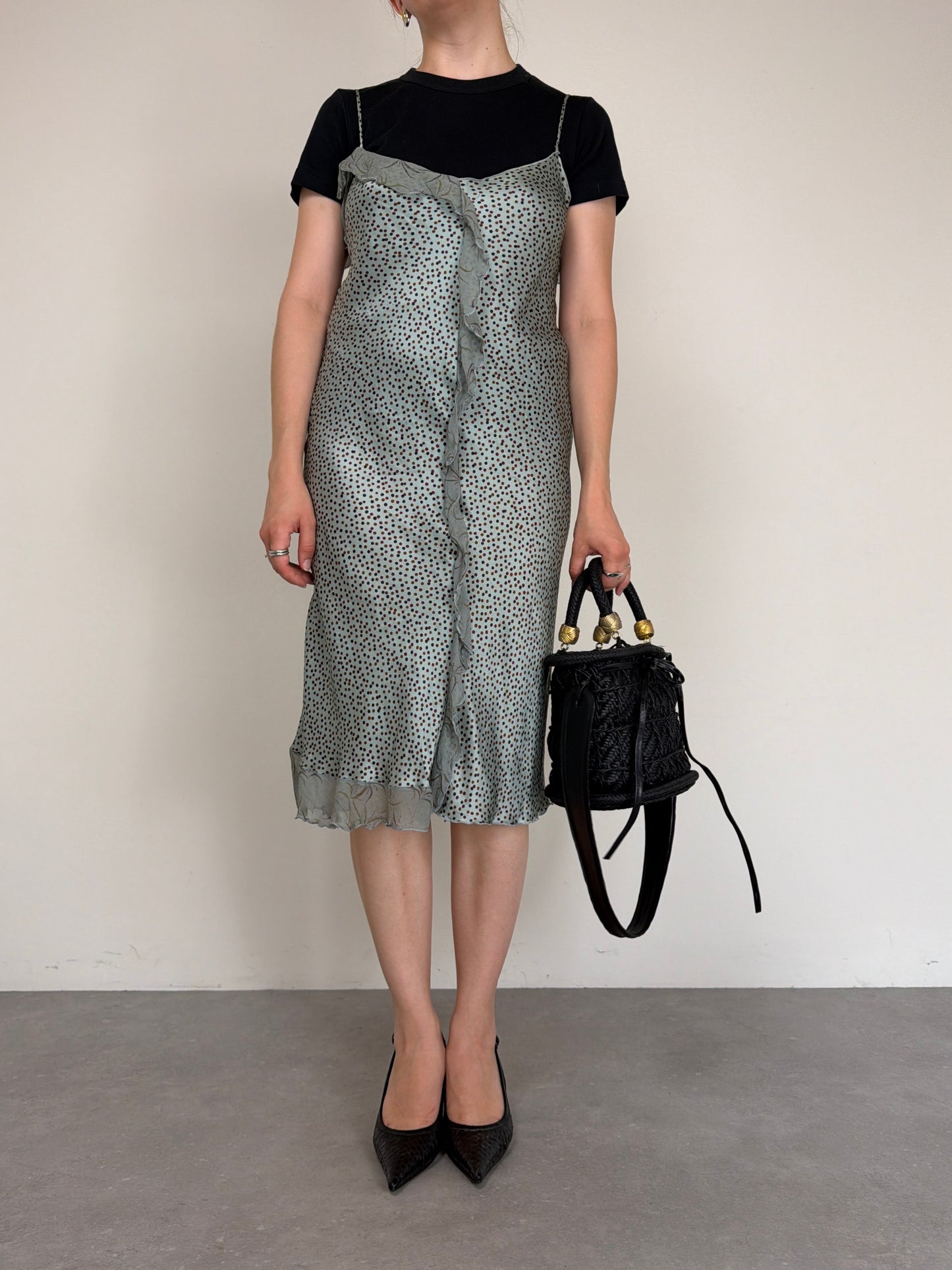 Slip dress a pois in seta