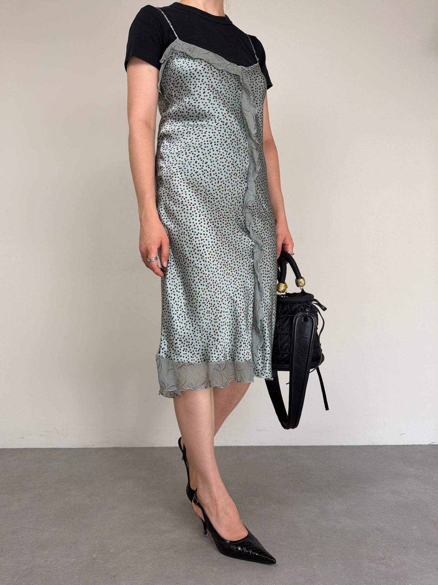 Slip dress a pois in seta
