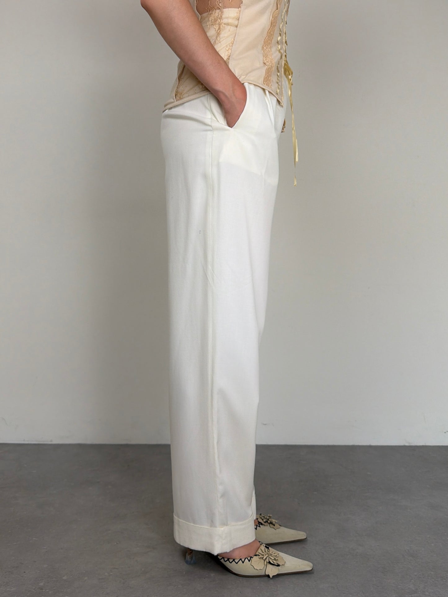 Pantalone vintage bianco latte in viscosa e seta