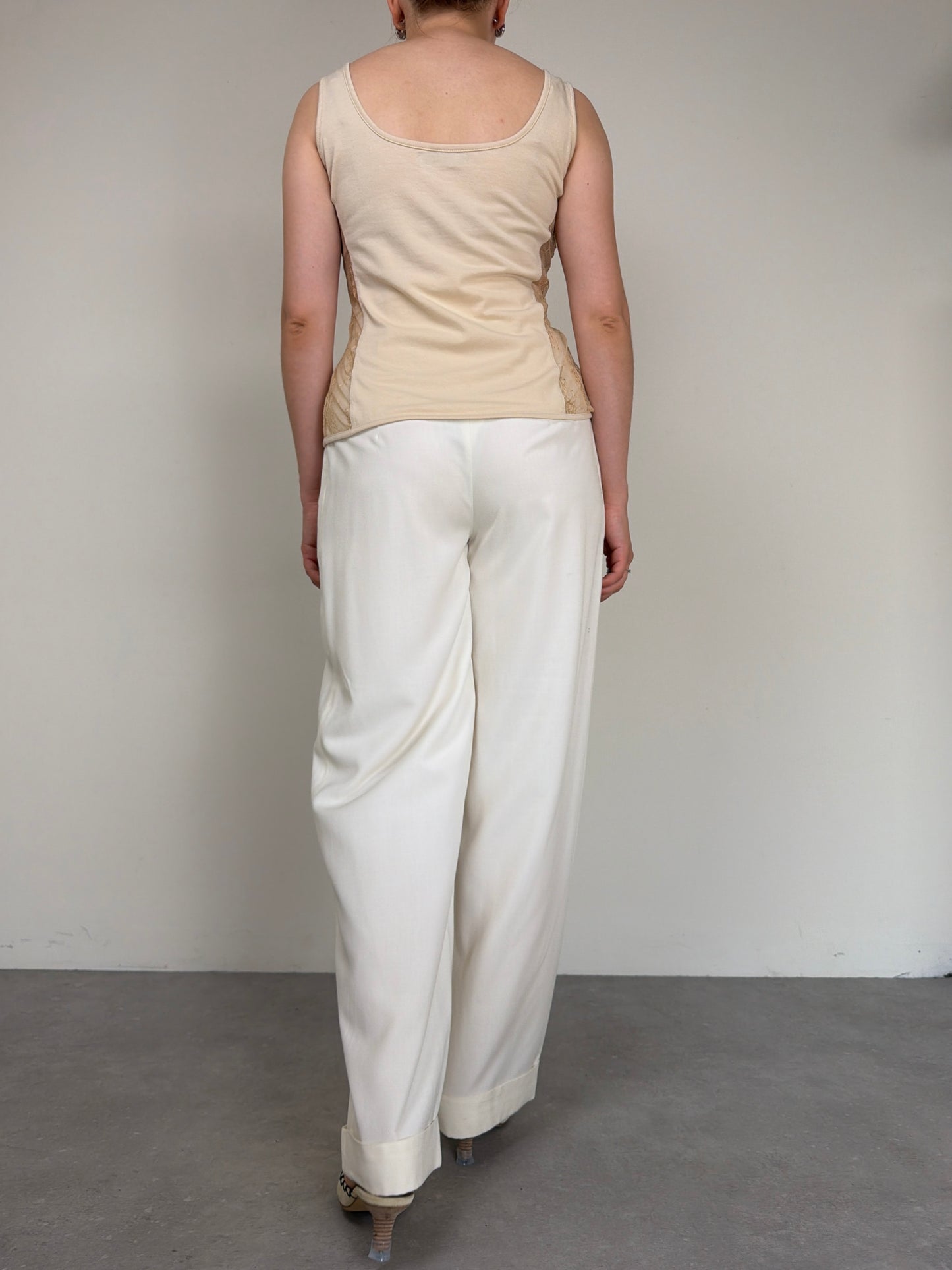 Pantalone vintage bianco latte in viscosa e seta