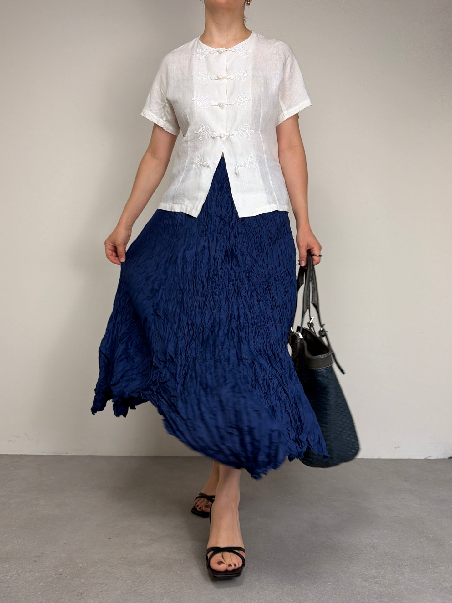 Gonna in 100% seta crinkle vintage made in France