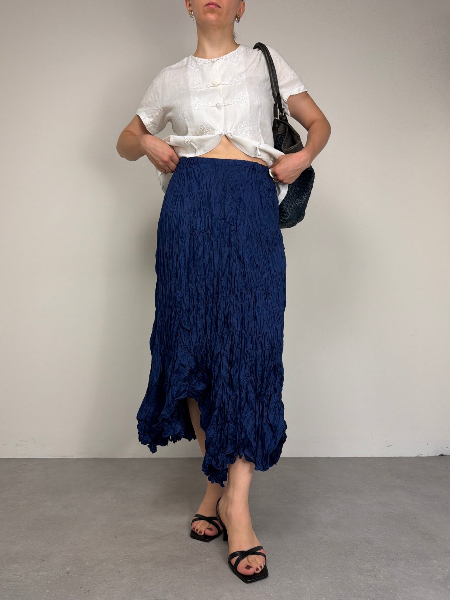 Gonna in 100% seta crinkle vintage made in France