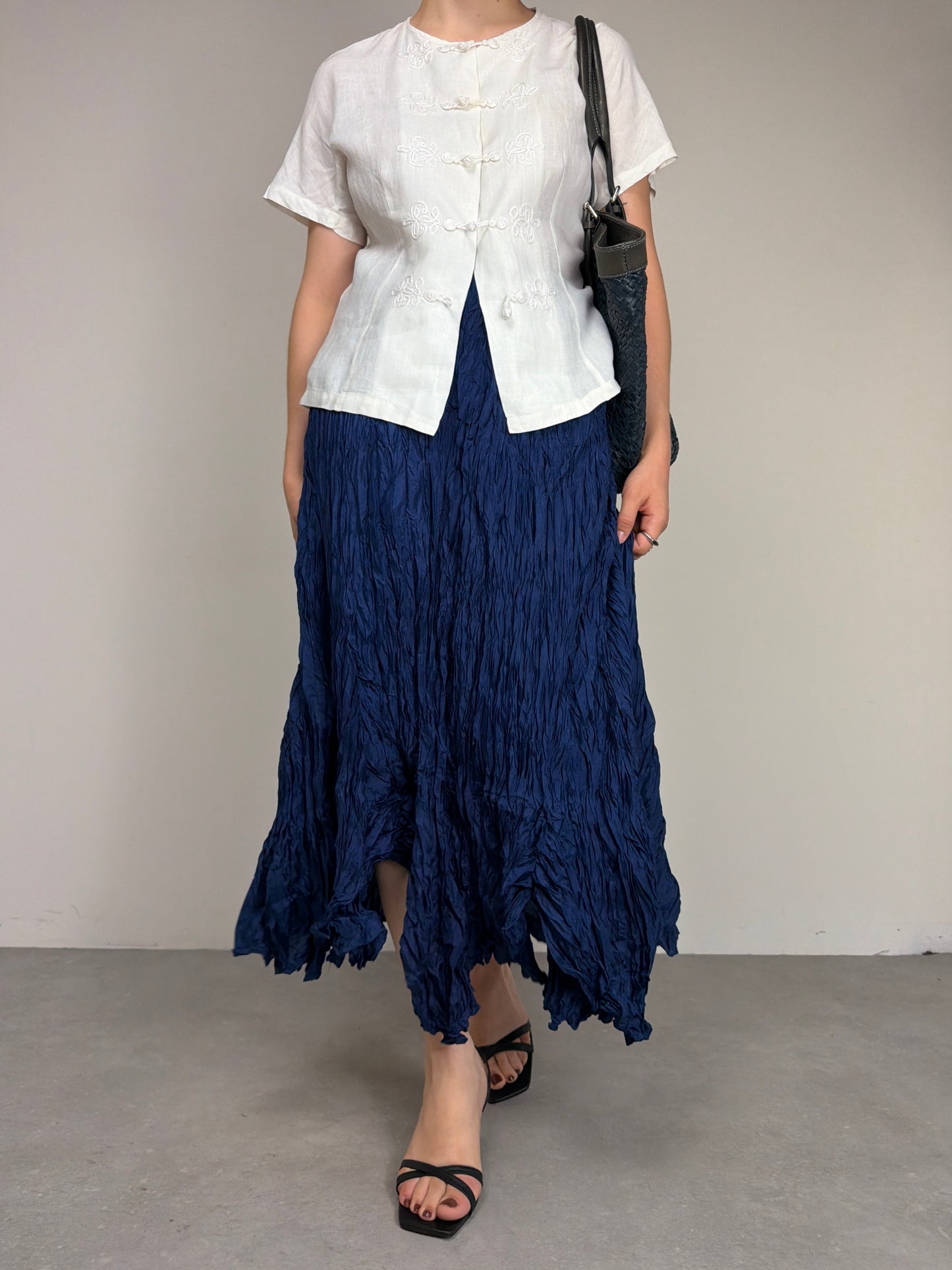 Gonna in 100% seta crinkle vintage made in France