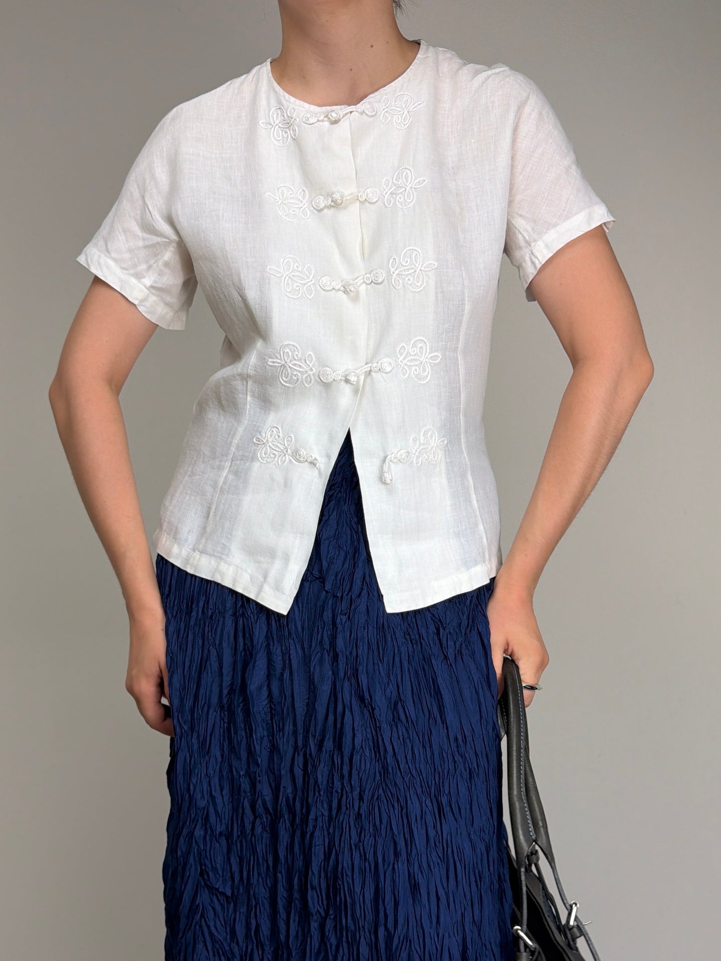 MAX MARA camicetta in lino dallo stile orientale