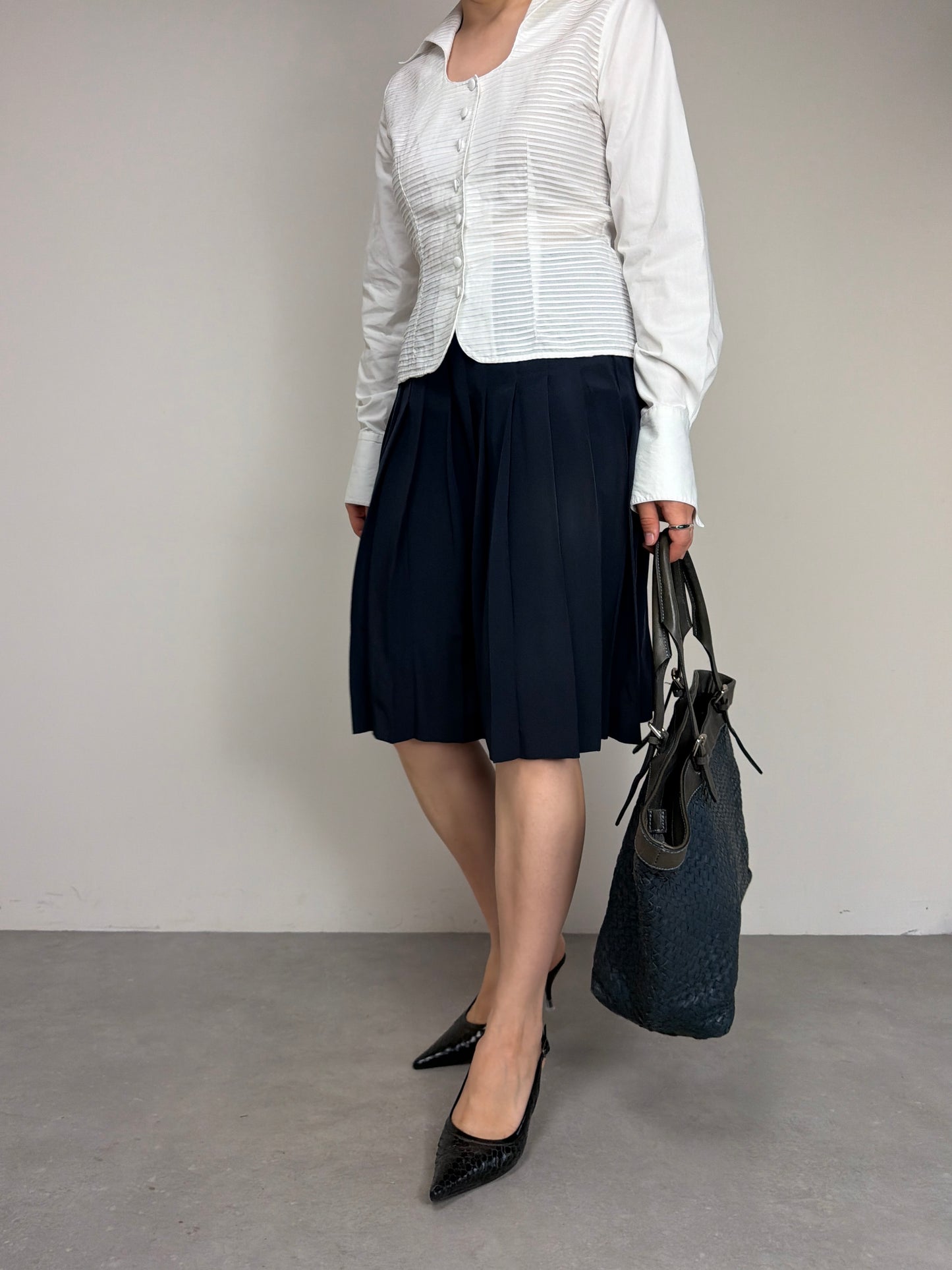 Gonna a pieghe in 100% seta blu