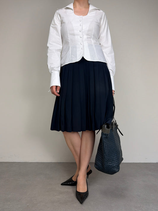 Gonna a pieghe in 100% seta blu