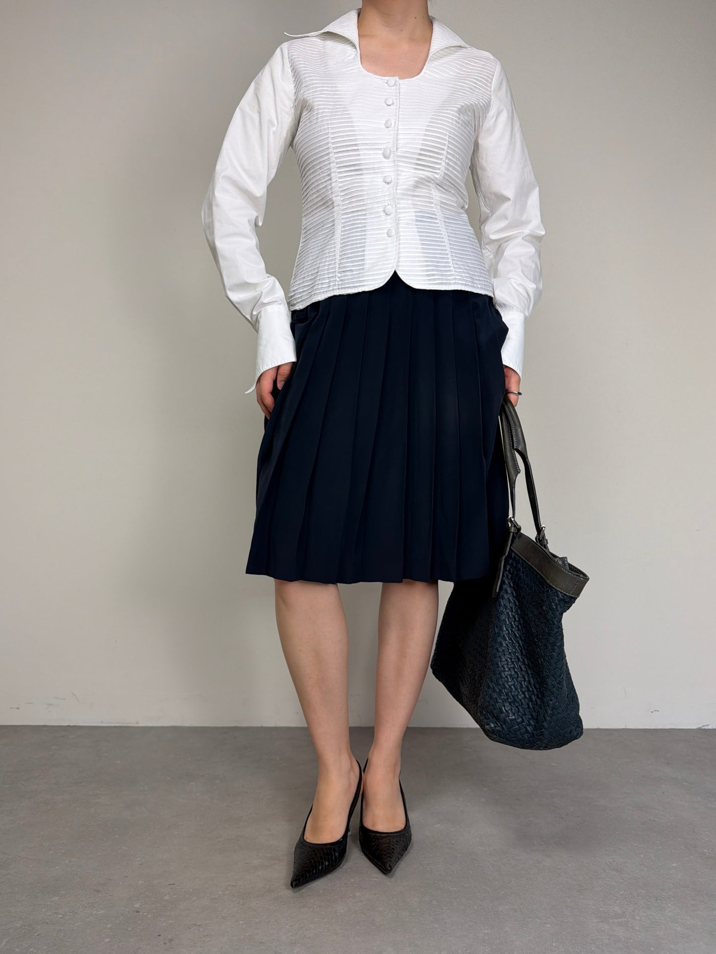 Gonna a pieghe in 100% seta blu