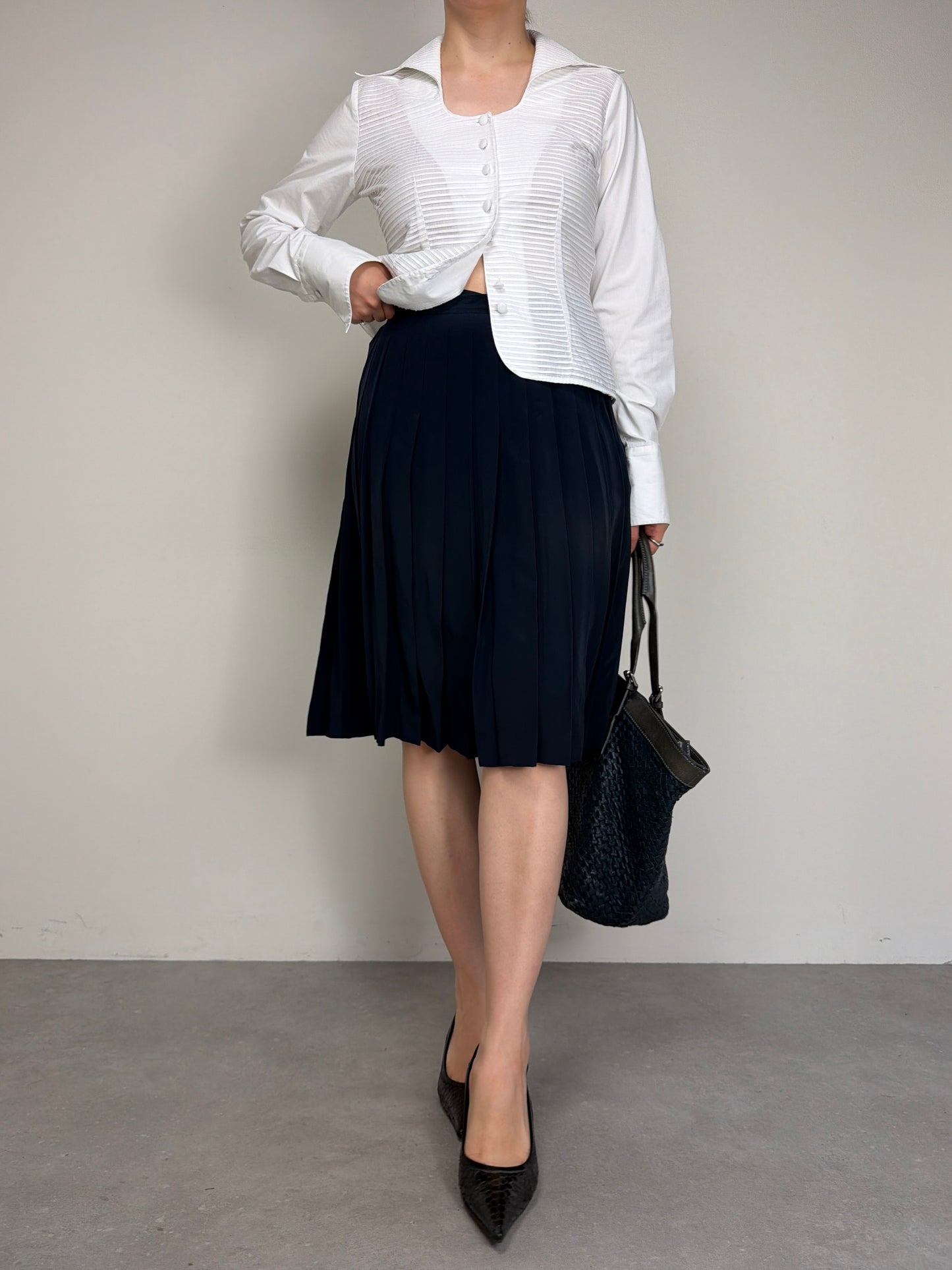Gonna a pieghe in 100% seta blu
