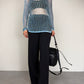Maglia vintage a rete crochet azzurra con perline cangianti
