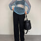 Maglia vintage a rete crochet azzurra con perline cangianti
