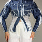 Camicetta vintage stampa denim effetto crinkle