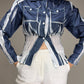 Camicetta vintage stampa denim effetto crinkle