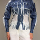 Camicetta vintage stampa denim effetto crinkle