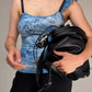 Borsa a secchiello in vera pelle nera