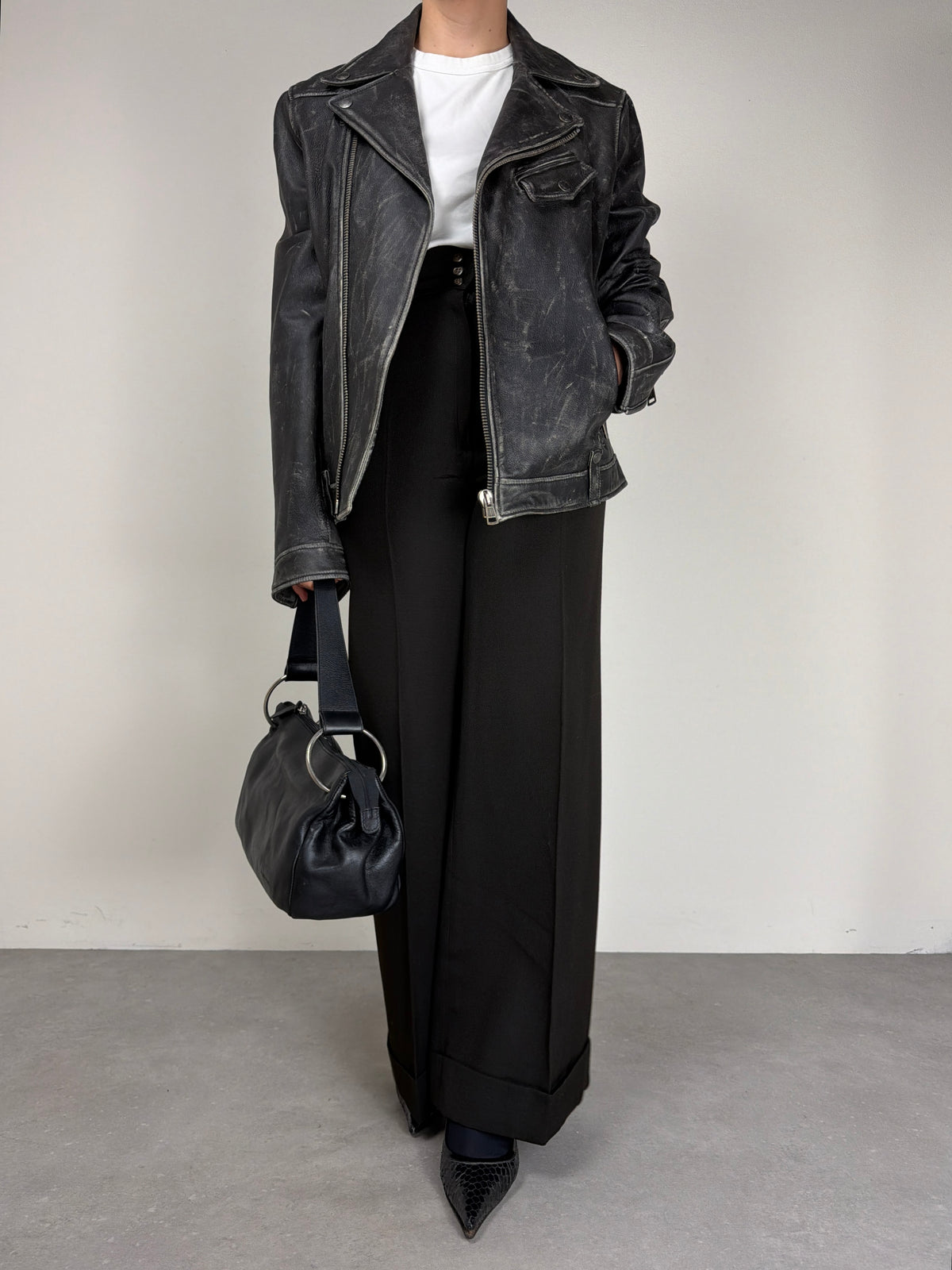 Chiodo in vera pelle effetto distressed
